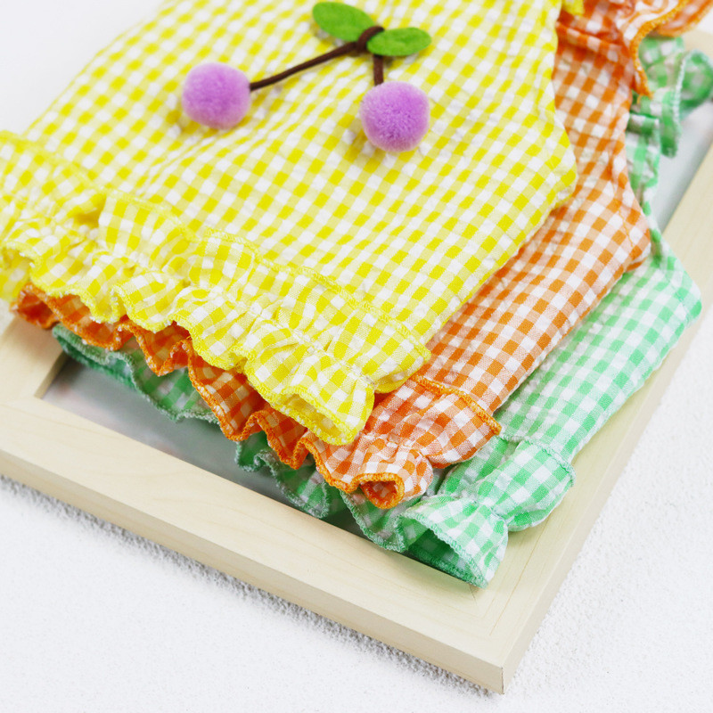 Mājdzīvnieku siksnas svārki kaķis suns princese ķiršu rūtains svārki Kaķēns kucēns salda kleita Suņa plānā veste Mājdzīvnieku apģērbs maza suņa kleita