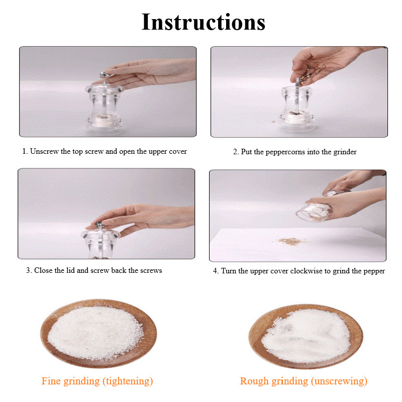 Μαύρος μύλος αλατοπίπερου Διαφανής μύλος πιπεριάς μπαχαρικών με δυνατούς ρυθμιζόμενους κεραμικούς μύλους Εργαλεία μαγειρικής κουζίνας Gadget