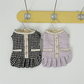 Mājdzīvnieku vilnas svārki Rūtaini Pērļu svārki Rudens un ziemas apģērbi Plīša Skaistule Šnaucers Mazs suns Tedijs Bebrs Apģērbs Suņu Apģērbs