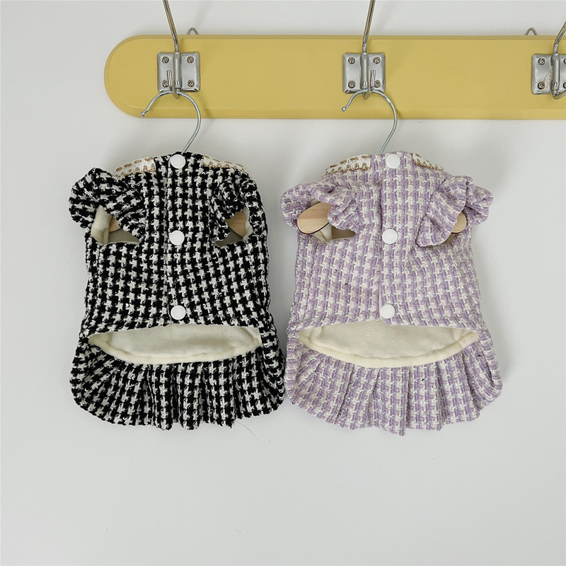 Mājdzīvnieku vilnas svārki Rūtaini Pērļu svārki Rudens un ziemas apģērbi Plīša Skaistule Šnaucers Mazs suns Tedijs Bebrs Apģērbs Suņu Apģērbs