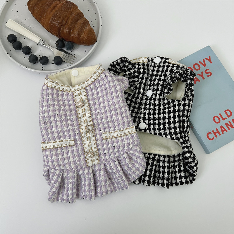 Mājdzīvnieku vilnas svārki Rūtaini Pērļu svārki Rudens un ziemas apģērbi Plīša Skaistule Šnaucers Mazs suns Tedijs Bebrs Apģērbs Suņu Apģērbs