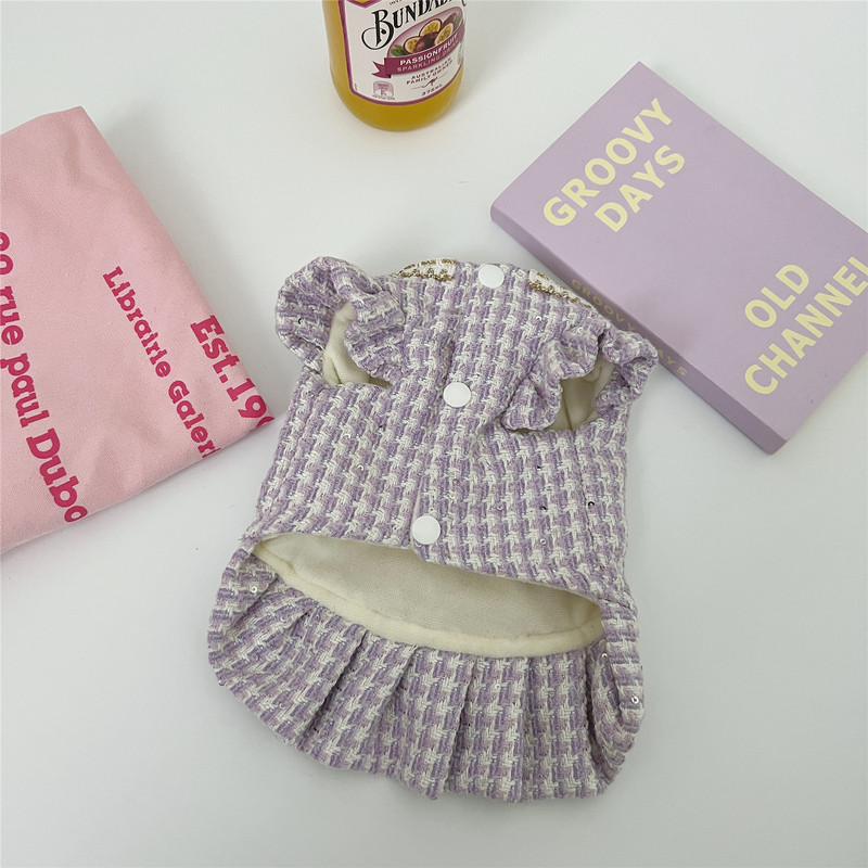 Mājdzīvnieku vilnas svārki Rūtaini Pērļu svārki Rudens un ziemas apģērbi Plīša Skaistule Šnaucers Mazs suns Tedijs Bebrs Apģērbs Suņu Apģērbs