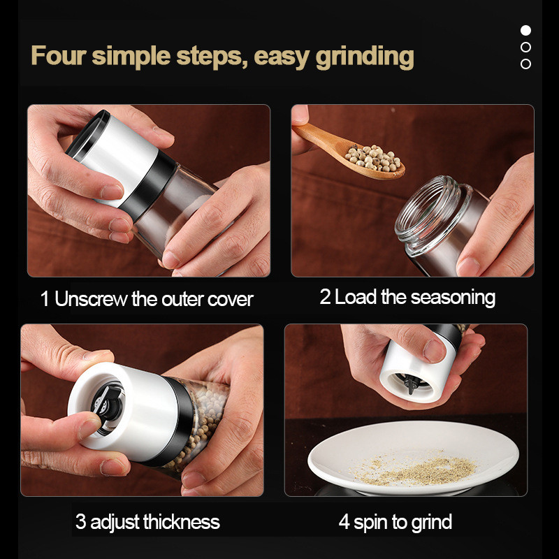 Konco manuālā sāls piparu dzirnaviņas caurspīdīga stikla garšaugu dzirnaviņas piparu kukurūzas dzirnaviņas garšvielu pudeles virtuves sīkrīki