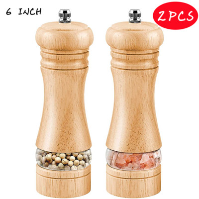 6 collu sāls un piparu dzirnaviņas komplekti piparu dzirnaviņas, manuāla svaigi malta garšvielu pudele, keramikas serde, masīvkoka piparu dzirnaviņas