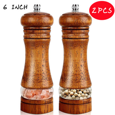 6 collu sāls un piparu dzirnaviņas komplekti piparu dzirnaviņas, manuāla svaigi malta garšvielu pudele, keramikas serde, masīvkoka piparu dzirnaviņas