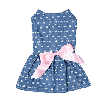 Удобни полиестерни дънки Pet Princess Dress за лятото и пролетта Сладки дрехи за домашни кучета с модерен бантик 1 БР.