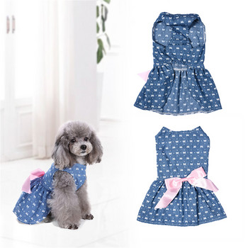 Άνετο πολυεστερικό τζιν Pet Princess φόρεμα για το καλοκαίρι και την άνοιξη χαριτωμένα ρούχα για σκύλους με μοντέρνο παπιγιόν 1 ΤΕΜ.