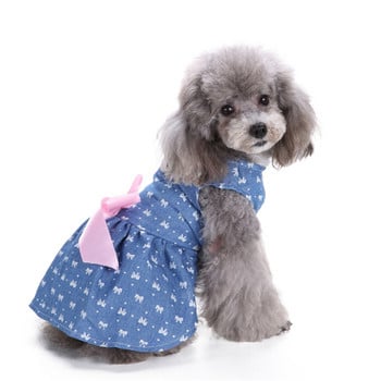 Удобни полиестерни дънки Pet Princess Dress за лятото и пролетта Сладки дрехи за домашни кучета с модерен бантик 1 БР.