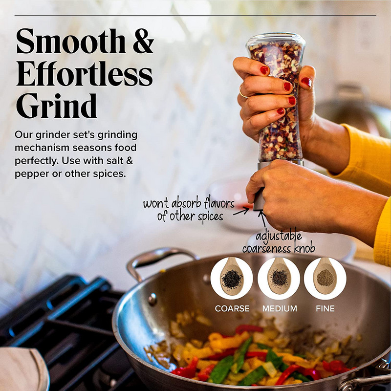 Soola- ja pipraveskid korduvtäidetavad roostevabast terasest vürtsiveskid pipra loksutajad reguleeritavad jämedusveskid köögividinad