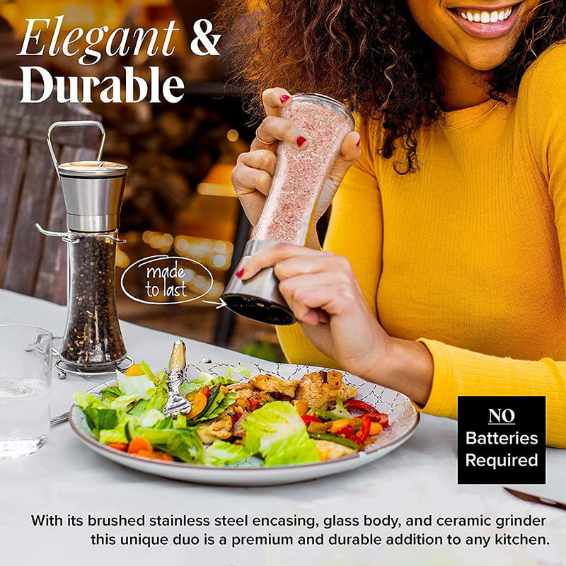 Soola- ja pipraveskid korduvtäidetavad roostevabast terasest vürtsiveskid pipra loksutajad reguleeritavad jämedusveskid köögividinad