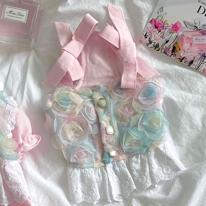 Teddy roosi kroonlehega kleit Lemmiklooma koera suvekleit Bichon Kaunid riided Kutsika Suspensiga särk Printsessi seelik emasele koerale