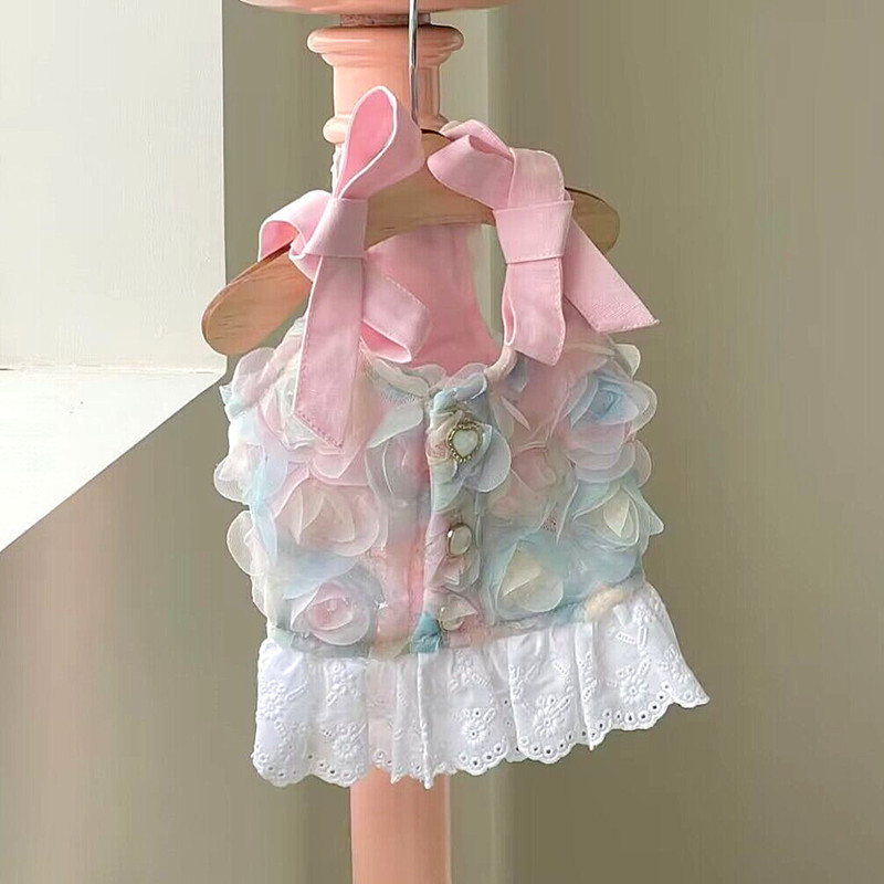 Teddy roosi kroonlehega kleit Lemmiklooma koera suvekleit Bichon Kaunid riided Kutsika Suspensiga särk Printsessi seelik emasele koerale