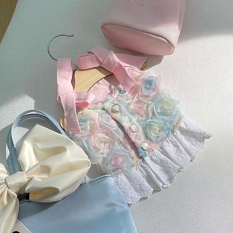 Teddy roosi kroonlehega kleit Lemmiklooma koera suvekleit Bichon Kaunid riided Kutsika Suspensiga särk Printsessi seelik emasele koerale