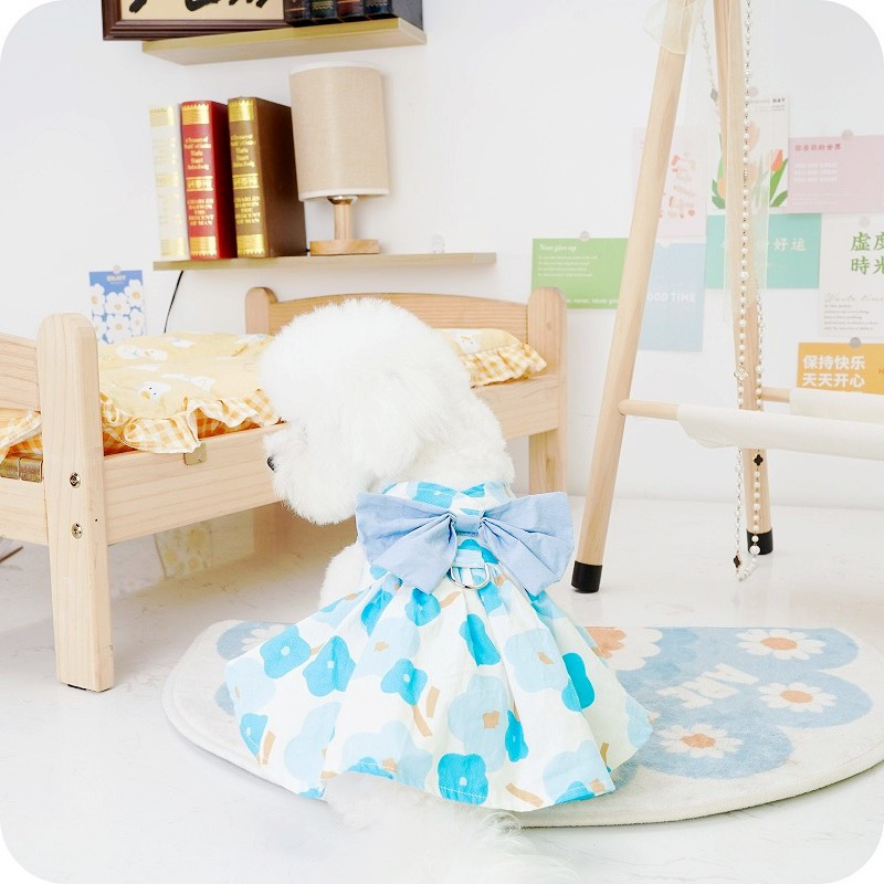 Vasaras suņu kleitas zirglietas ar pavadu Jauka ziedu kaķu kleita bantīte kucēnam princeses svārki Mīksts mājdzīvnieku kaķēnu apģērbs Čivavas apģērbs