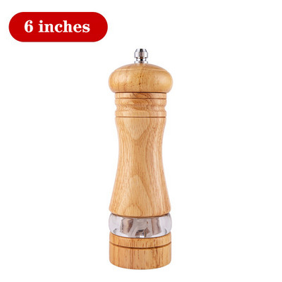 6 collu manuāla piparu dzirnaviņas Gumijas koka akrila keramikas serde Svaigi maltu piparu garšvielu malšanas pudele