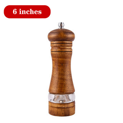 6 collu manuāla piparu dzirnaviņas Gumijas koka akrila keramikas serde Svaigi maltu piparu garšvielu malšanas pudele