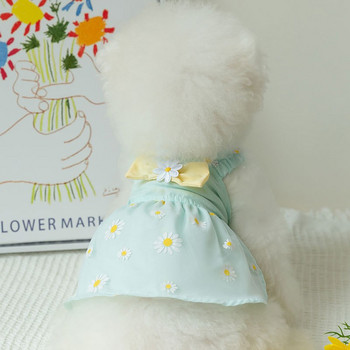 Светло жълта дизайнерска рокля за кучета Princess Bow Дълга пола за домашни любимци Кученце за рожден ден Летни дрехи Флорално средно Йоркско куче Котешко облекло