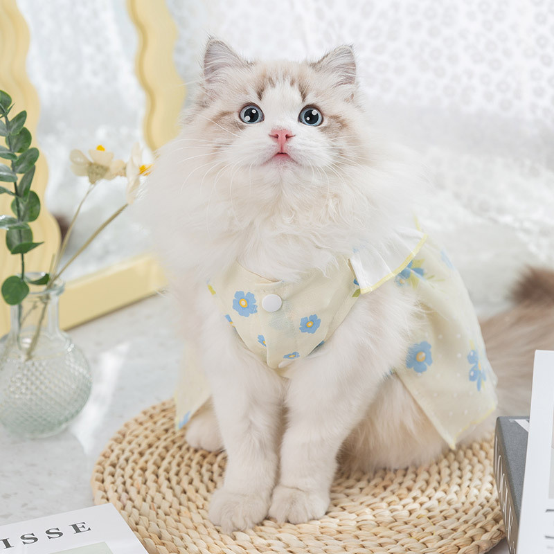 Gaiši dzeltena dizainera kleita sunim Princese Bow Mājdzīvnieka garie svārki Dzimšanas dienas kucēnam Vasaras drēbes Puķaini Vidēji Jorkas suņu kaķu apģērbi