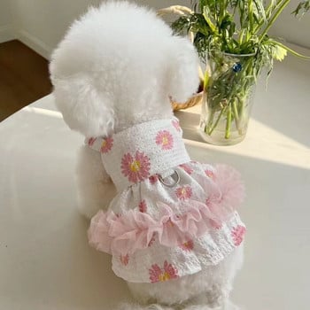 Pet Daisy Sling Dress Дрехи за кучета Пролет/Лято Папийонка Дръпни копчета Рокля от прежда Плюшени мечета Куче Котки Тънко слънцезащитно облекло