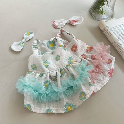Kisállat Daisy Sling ruha Kutyaruhák Tavaszi/nyári csokornyakkendő, gombos fonal ruha mackók Kutya macskák Vékony napvédő ruházat