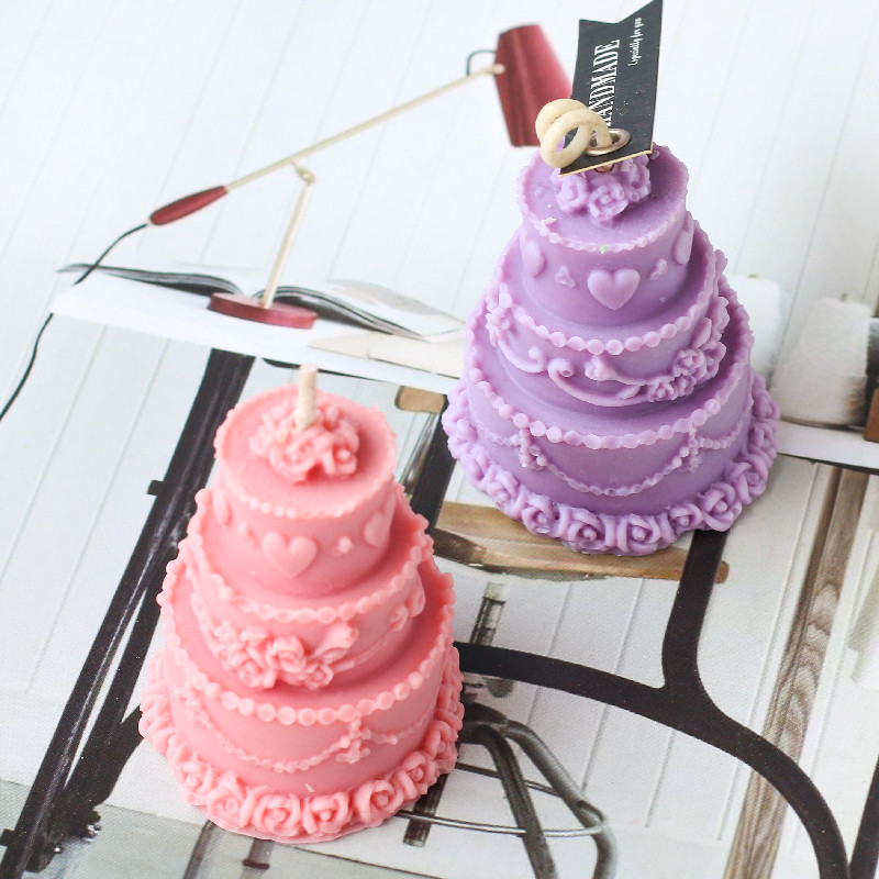 Trīs slāņu kūkas silikona sveču veidne DIY ziepju sveķu ģipša veidne deserta šokolādes ledus pagatavošanas komplekts kāzu dekors dzimšanas dienas dāvanas