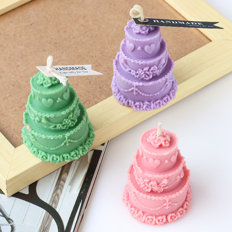 Trīs slāņu kūkas silikona sveču veidne DIY ziepju sveķu ģipša veidne deserta šokolādes ledus pagatavošanas komplekts kāzu dekors dzimšanas dienas dāvanas