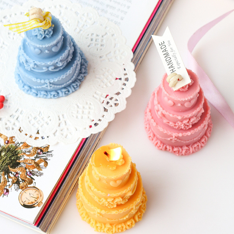 Trīs slāņu kūkas silikona sveču veidne DIY ziepju sveķu ģipša veidne deserta šokolādes ledus pagatavošanas komplekts kāzu dekors dzimšanas dienas dāvanas