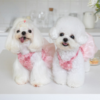 Pet Mesh Πλούσια Φούστα Ροζ Κέντημα Γάζας Φούστα Ροζ Τριαντάφυλλο Φόρεμα Pet Cat and Dog Φόρεμα Teddy Ρούχα για κατοικίδια Ρούχα για σκύλους