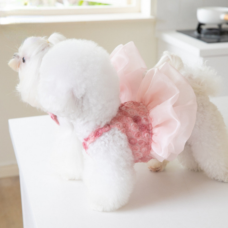 Lemmikloomade võrk puhvis seelik Roos Tikand marli seelik Roosa roosi kleit Lemmiklooma kassi ja koera mängukleit riided lemmiklooma riided koera kleit