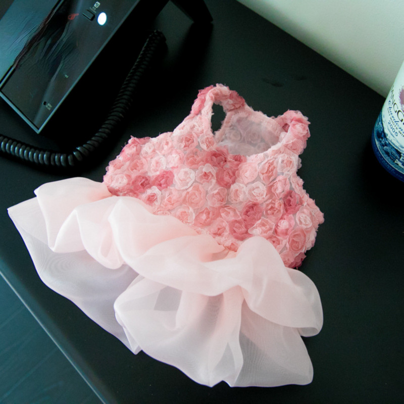 Lemmikloomade võrk puhvis seelik Roos Tikand marli seelik Roosa roosi kleit Lemmiklooma kassi ja koera mängukleit riided lemmiklooma riided koera kleit