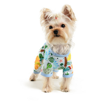 Ανοιξιάτικα ρούχα για σκύλους κατοικίδιων ζώων Μαλακές αναπνέουσες μανσέτες συγκρατημένες χαριτωμένη εκτύπωση Μικρή μεσαία μεγάλη στολή κατοικίδιων σκυλιών Πράσινο δεινόσαυρο
