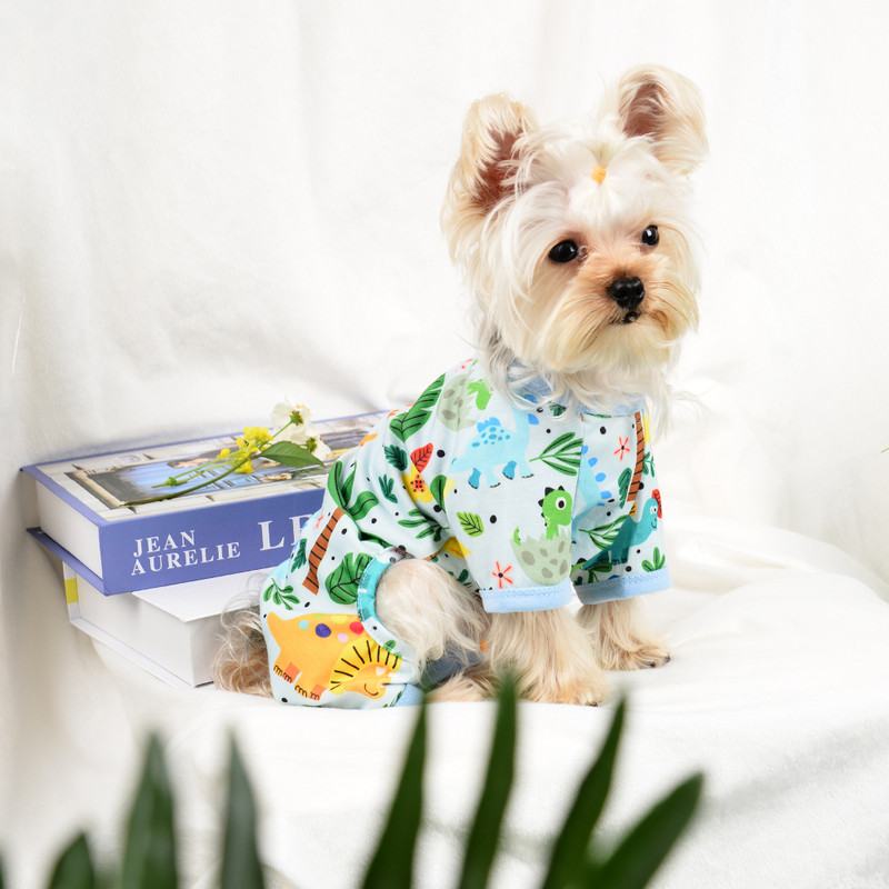 Pavasara mājdzīvnieku suņu drēbes Mīkstas elpojošas aproces Atturīgi Jauki Apdruka Mazi Vidēji Lieli Mājdzīvnieku kostīmi Suņi Dinozauru Zaļš