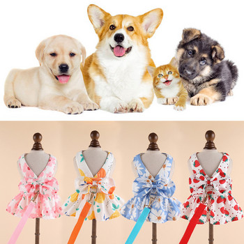 Φόρεμα φλοράλ σκύλου Πριγκίπισσα φόρεμα με φιόγκο με λουρί για κατοικίδια Ρούχα για μικρά σκυλιά Λεπτή καλοκαιρινή γλυκιά φούστα για κουτάβι για Τσιουάουα