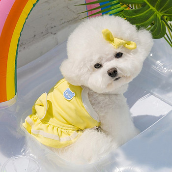 Пролетно и лятно кученце с панделка пола с тиранти Теди Спортна вятърна рокля Слънцезащитни дрехи за домашни любимци Красиви дрехи за кучета