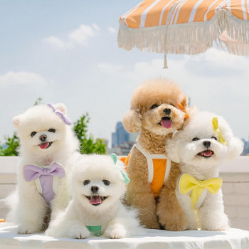 Пролетно и лятно кученце с панделка пола с тиранти Теди Спортна вятърна рокля Слънцезащитни дрехи за домашни любимци Красиви дрехи за кучета