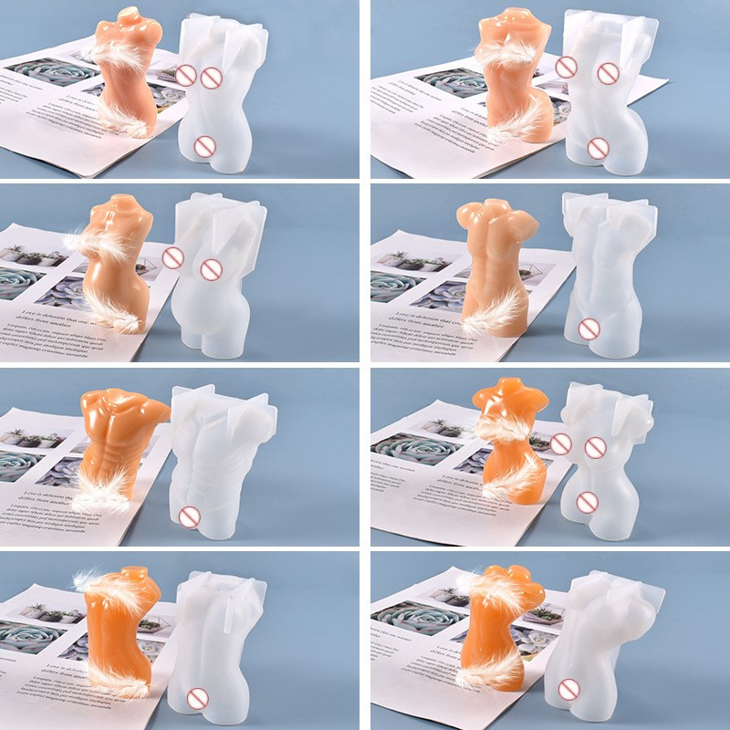 Lihav naine, halva kujuga silikoonküünla vorm isetegemine käsitsi valmistatud vorm meessoost kehale rasedale naisele seebikrohvi vaigust küünalde valmistamise tarvikud