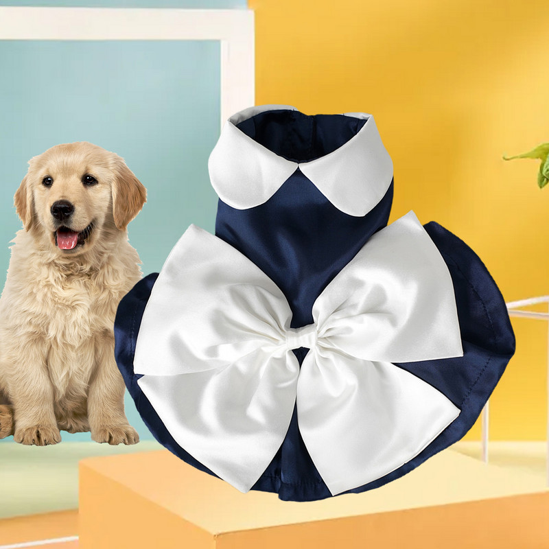 Stilīgs mājdzīvnieku apģērbs, kas dekorē mājdzīvnieku kleitu ar augstu elastību Bowknot Sweet Dog White Princess kleitas ar Bowknot suņu apģērbu