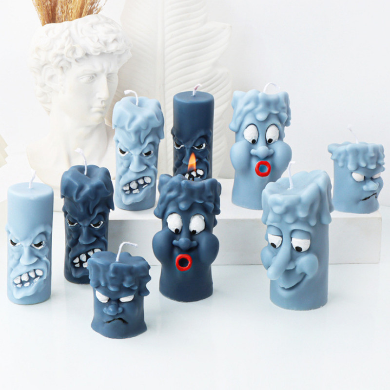 3D забавно изражение Силиконова форма за свещ Радост Гняв Лице Сапун Смола Инструмент за правене на гипс Цилиндър Форма за шоколад Начало Декор Подаръци