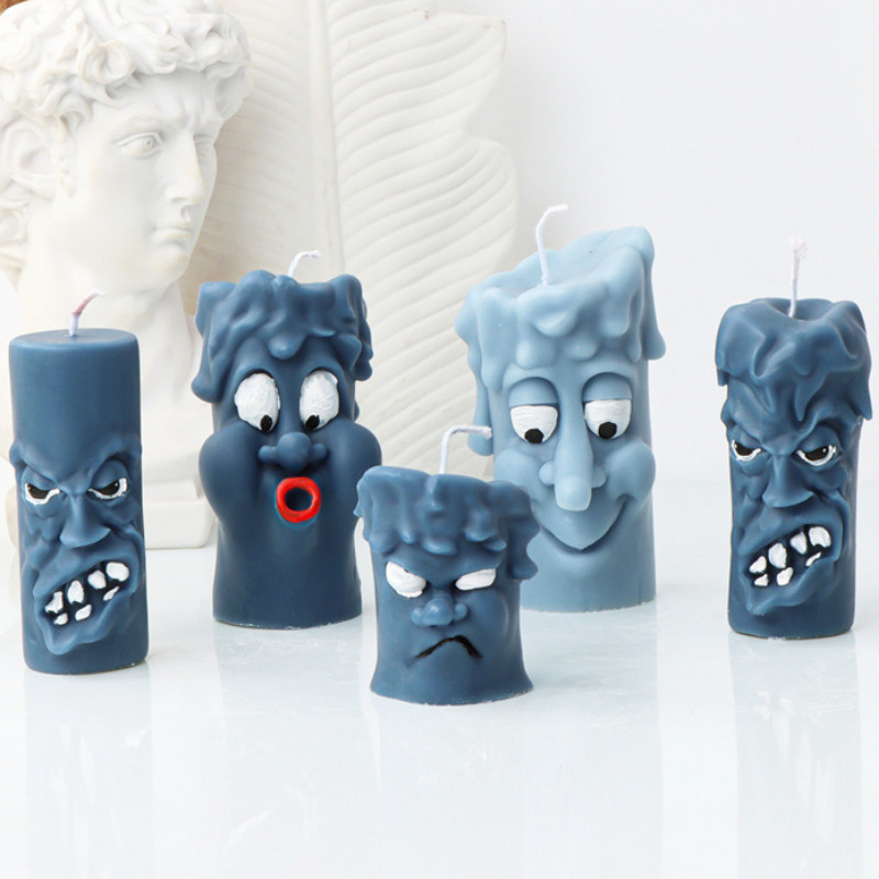 3D забавно изражение Силиконова форма за свещ Радост Гняв Лице Сапун Смола Инструмент за правене на гипс Цилиндър Форма за шоколад Начало Декор Подаръци