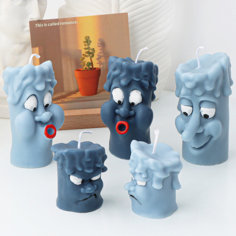 3D забавно изражение Силиконова форма за свещ Радост Гняв Лице Сапун Смола Инструмент за правене на гипс Цилиндър Форма за шоколад Начало Декор Подаръци