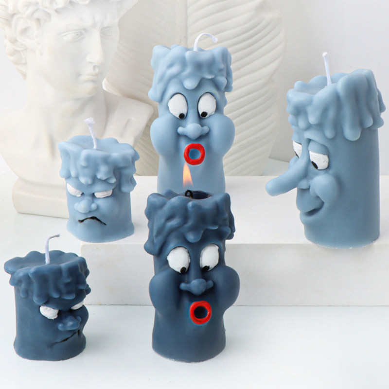 3D забавно изражение Силиконова форма за свещ Радост Гняв Лице Сапун Смола Инструмент за правене на гипс Цилиндър Форма за шоколад Начало Декор Подаръци
