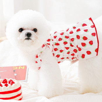 Άνοιξη Καλοκαίρι Strawberry Full Print Ρούχα για σκύλους για γάτα Φόρεμα γιλέκο με δύο πόδια Μασκότ με φούστα κατοικίδιων ζώων