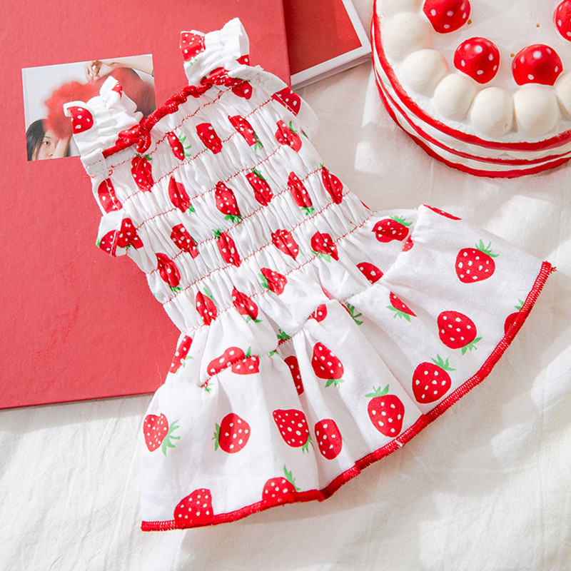 Pavasara vasara zemeņu pilna apdruka kucēnu suņu apģērbi kaķu divkājainu veste kleita plānas daļas elpojoši mājdzīvnieku suņu svārki maskoti