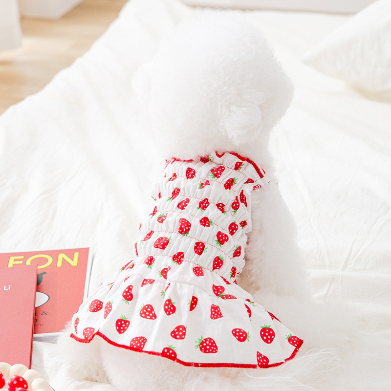 Pavasara vasara zemeņu pilna apdruka kucēnu suņu apģērbi kaķu divkājainu veste kleita plānas daļas elpojoši mājdzīvnieku suņu svārki maskoti