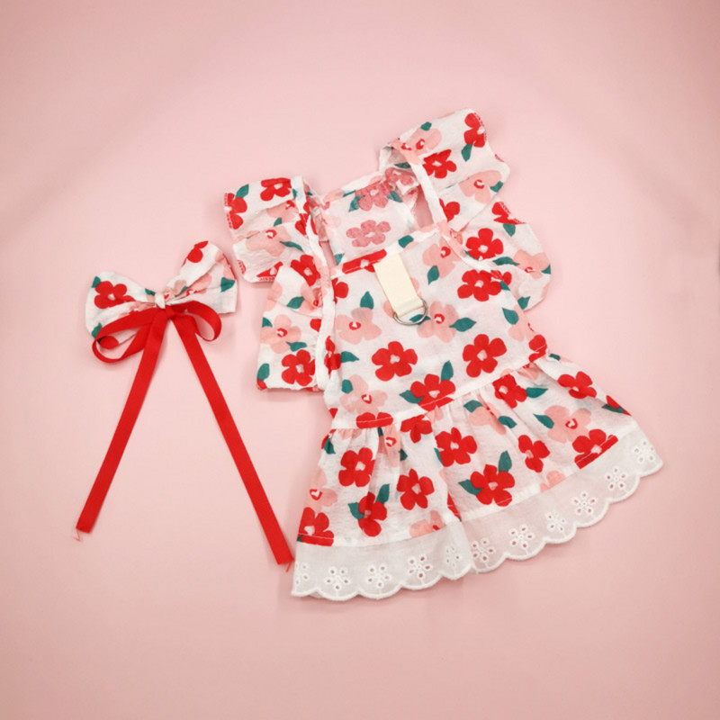 Maza kleita sunim Pavasaris Vasaras Kaķis Mode Princese Svārki Mājdzīvnieks Ziedu Mežģīņu krekls Kucēns Jauki Iejūgs Jorkšīras Pomerānijas Čivava