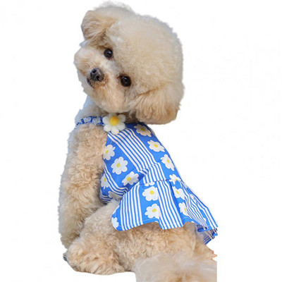 Suņu kleita ar ziedu apdruku, pogas sprādze, spilgta mājdzīvnieku veste, kucēna bezpiedurkņu drēbes vasarai