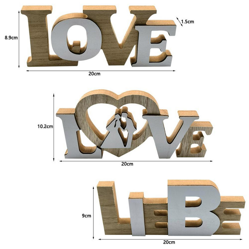 Lauku stila koka mīlestības zīme stāvoša koka bloku mājas dekoratīvās izkārtnes Valentīna dienai Dzīvojamā istaba Virtuve Mantel kāzu ballīte