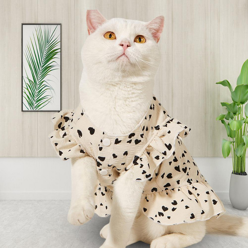 Kaķa kleita mājdzīvnieku suns princeses kleita omulīga pogām kucēna kleita ar sirds apdruku vasarā ikdienas valkāšanai