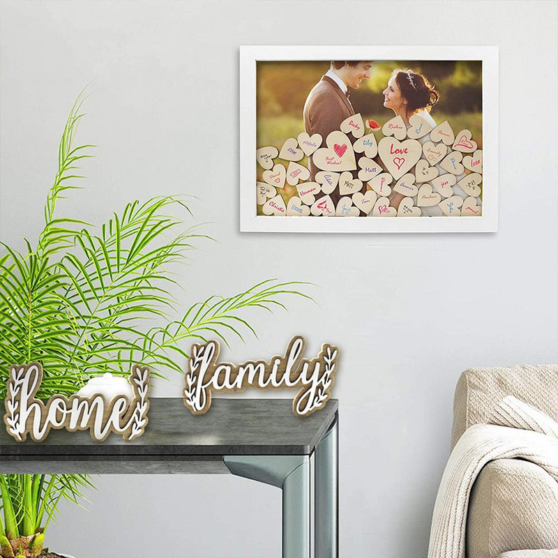 Koka rotājumi Mājai Ģimene Angļu burtu zīmes Radošs zemniecisks stils mājas galda dekorēšanai