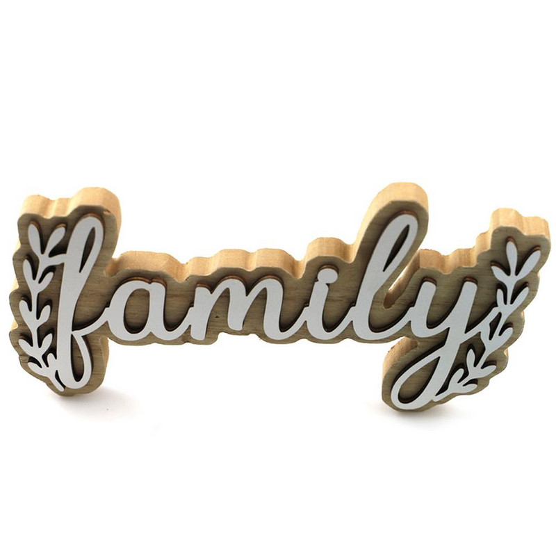 Koka rotājumi Mājai Ģimene Angļu burtu zīmes Radošs zemniecisks stils mājas galda dekorēšanai